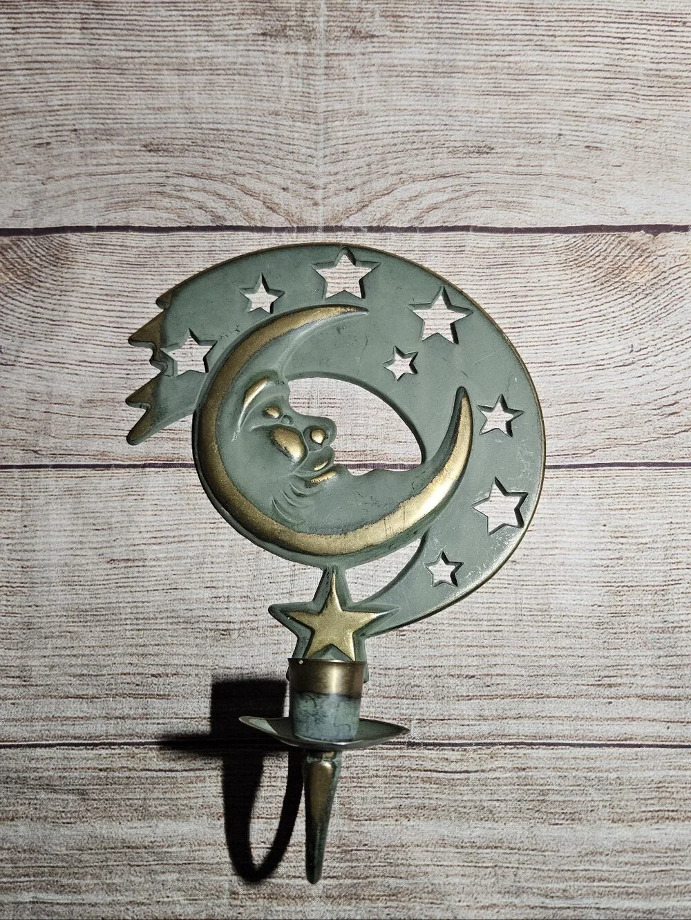 Vintage 1994 partylite moon And Stars celestial Brass wall sconce candle holder - Picture 2 of 9